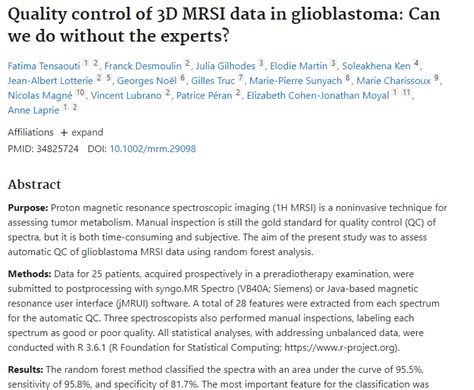 Publication Du Dr Lubrano Proton Magnetic Resonance Spectroscopic