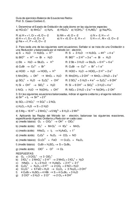 Ejercicios De Reacciones Redox Resueltos Wenda