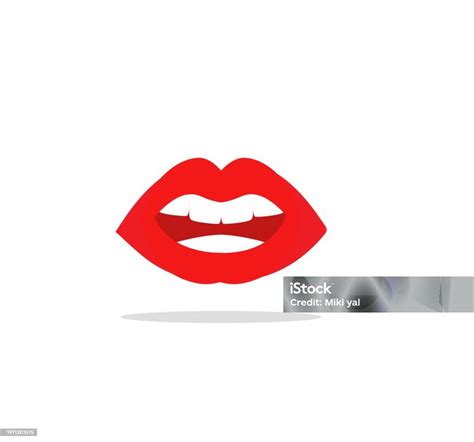 Red Female Lips Collection Woman Lip Expressed Differernt Emotion Stock