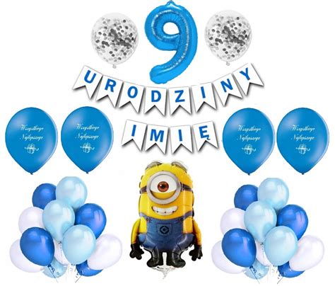 Zestaw Balony Minionki 9 Urodziny Imię 12678114397 Allegro pl