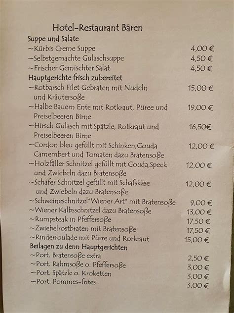 Speisekarte Von Hotel Restaurant B Ren Freudenstadt Lange Str