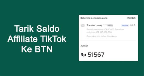 Cara Tarik Saldo Affiliate Tiktok Ke Bank Btn Terbaru