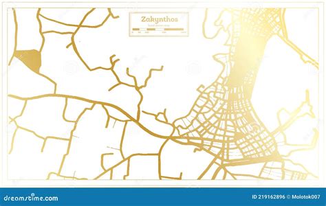 Zakynthos Greece City Map In Retro Style In Golden Color Outline Map