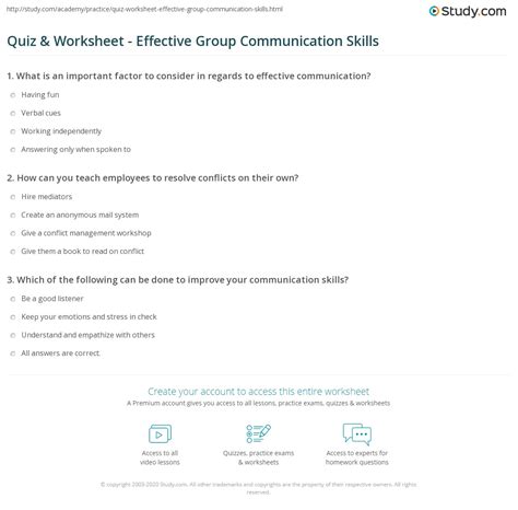 Quiz And Worksheet Effective Group Communication Skills