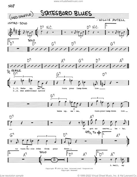 Statesboro Blues Sheet Music Real Book With Lyrics PDF