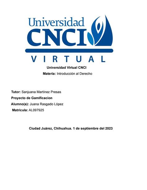 Proyecto De Gamificacion Derecho Universidad Virtual Cnci Materia