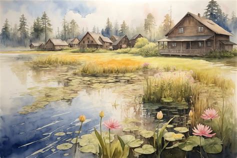 Watercolor Painting of Village Scenery Graphic by Forhadx5 · Creative Fabrica