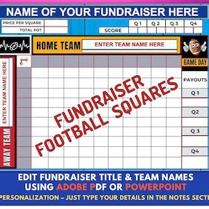 Editable Football Fundraiser Squares Edit Team Fundraiser Name With