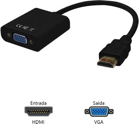 Cabo Adaptador Conversor PlusCable HDMI x VGA P2 Áudio cabo 10cm