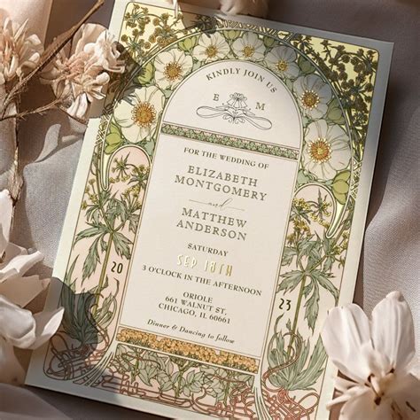 gold foil vintage wedding invitations art nouveau gold foil invite