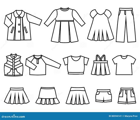 Vector Line Icons Of Baby Clothes For Girls Stock Vector