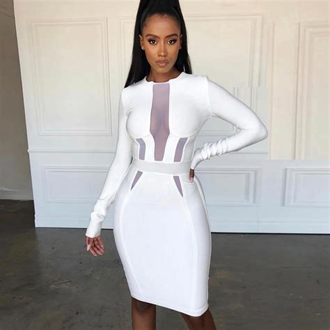 Seamyla New White Bandage Dresses 2019 Long Sleeve Sexy Mesh Dress