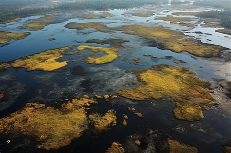 Premium Photo Drone View Of Wetlands And Marshes