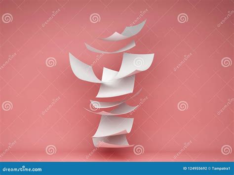 Blown Paper Isolated On Red Background Documents Flying In Air 3d