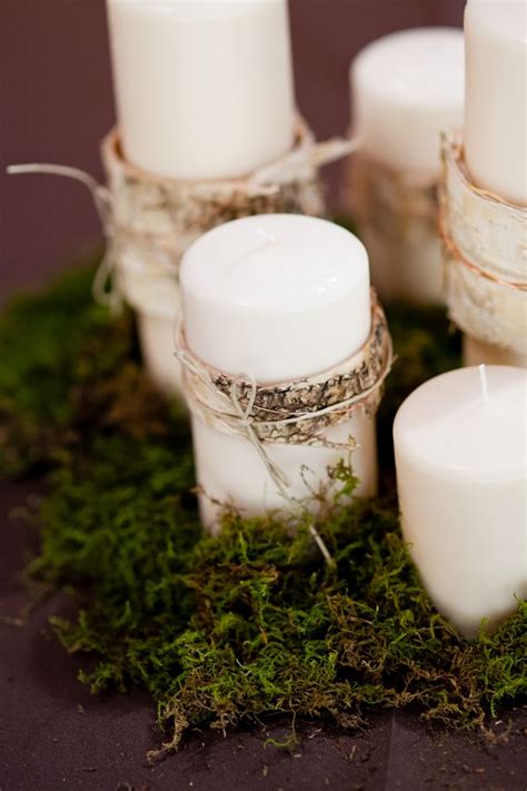 Ivory Candles With Birch Bark And Copper Wire Wrapped Around