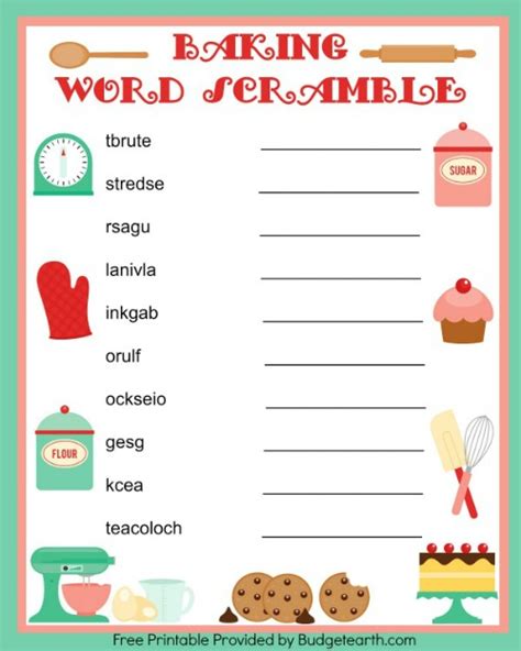 Baking Is Fun Free Printable Games Budget Earth