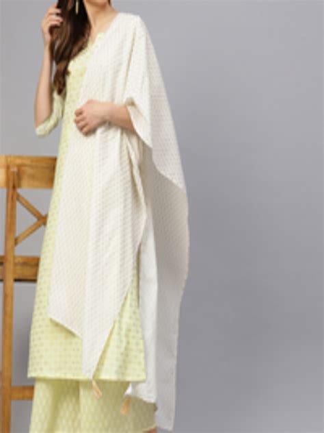 Buy Idalia Women Yellow And White Printed Kurta With Palazzos And Dupatta Kurta Sets For Women