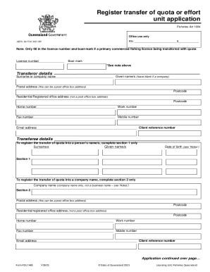 Fillable Online Register Transfer Of Quota Or Effort Unit Application