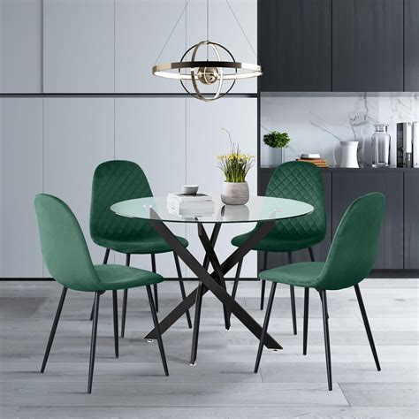 Goldfan Dining Table And Chairs Set Modern Glass Round Kitchen Table