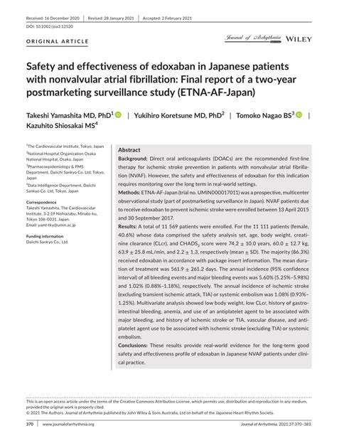 Pdf Safety And Effectiveness Of Edoxaban In Japanese Patients With