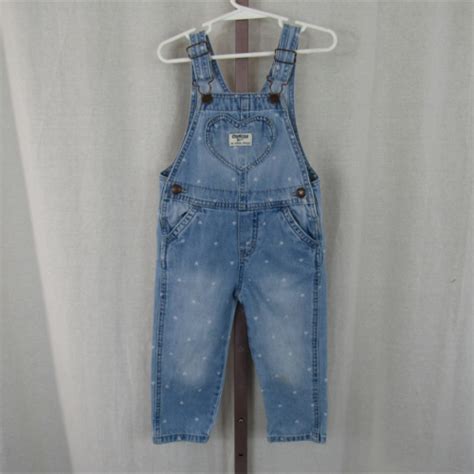 OshKosh BGosh VESTBAK 2T Hearts Blue Denim Overalls Small Flaw Faded