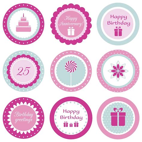 Premium Vector Set Of Circle Labels Stickers Cupcake Toppers For