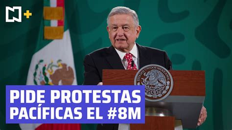 AMLO pide en la mañanera a feministas protestas pacíficas por el Día