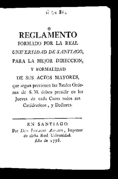 Reglamento Formado Por La Real Universidad De Santiago Para La Mejor