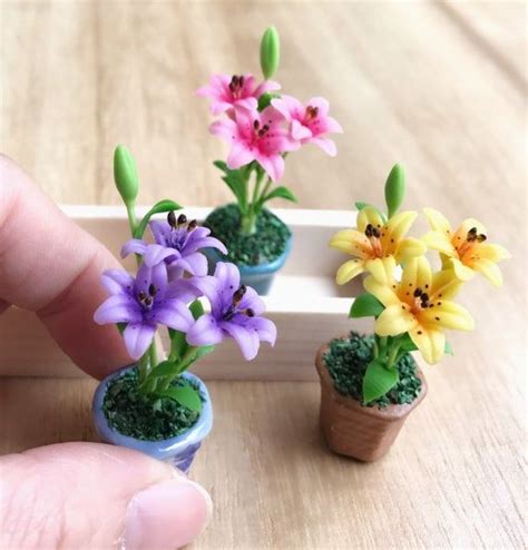 Miniature Flower Pot In Wooden Caseminiature Flowerdollhouse Etsy