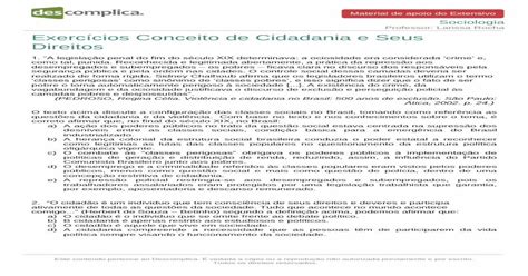 Exercícios Conceito De Cidadania E Seus Direitos · A A Cidadania Deve