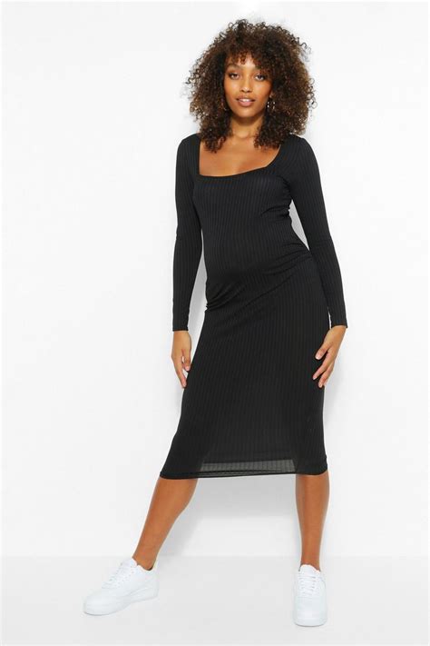 Maternity Square Neck Rib Bodycon Dress Boohoo Uk