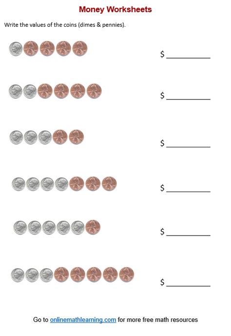 Counting Dimes & Pennies (worksheets, printable, online, answers) - Worksheets Library