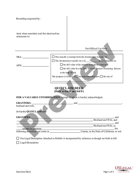 Concord California Quitclaim Deed From Husband And Wife To Husband And Wife And Husband And Wife