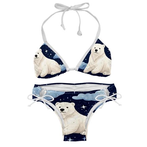 Starry Polar Bear Detachable Sponge Adjustable Strap Bikini Set Two