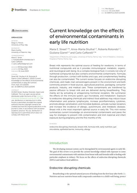 Pdf Current Knowledge On The Effects Of Environmental Contaminants In Early Life Nutrition