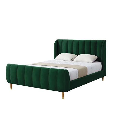 Hunter Green Solid Wood King Tufted Upholstered Velvet Bed - House Tipster