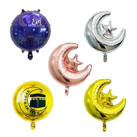 1pcs 18inch Round Eid Mubarak Moon Star Foil Balloon Hajj Mubarak