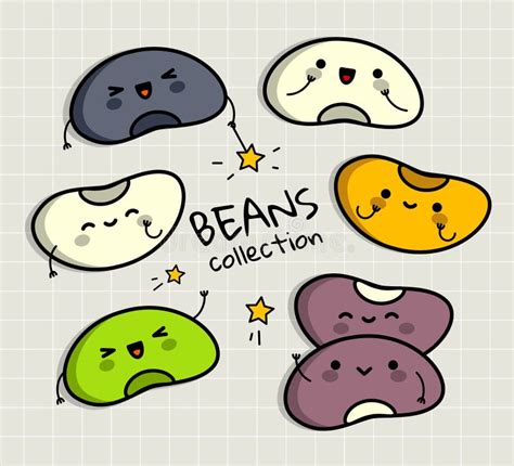 Kawaii Beans Collection Cute Kawaii Characters Happy Beans In Cartoon