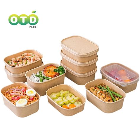 Lunch Box Ml With Pp Lid Pcs Bols En Papier Kraft Rectangulaires