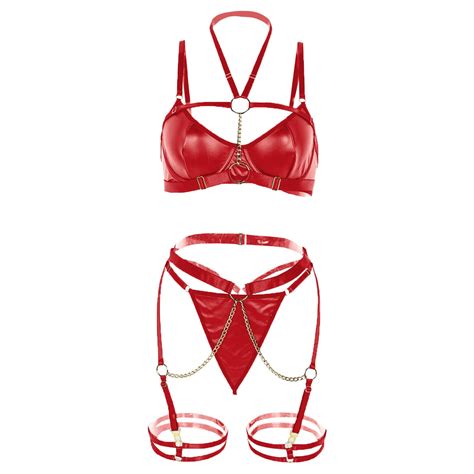 JGGSPWM Women S Sexy Lingerie Set Halter Neck O Ring Bralette Waist