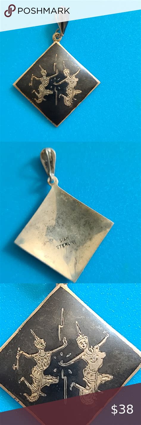 Vintage 50s Siam Sterling Niello Pendant Siam 50s Vintage Jewelry