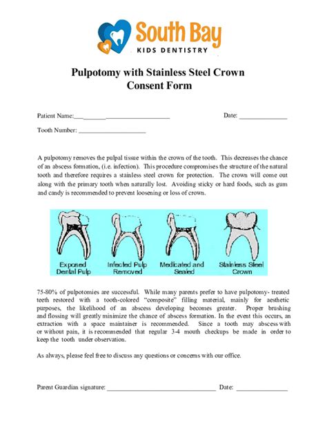 Fillable Online Pulpotomy With Stainless Steel Crown Consent Form Fax Email Print Pdffiller