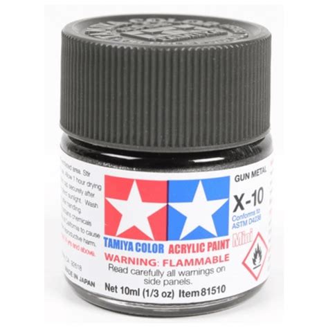 X 10 Gun Metal Tamiya Acrylic 10ml Bottle Gundam Pros