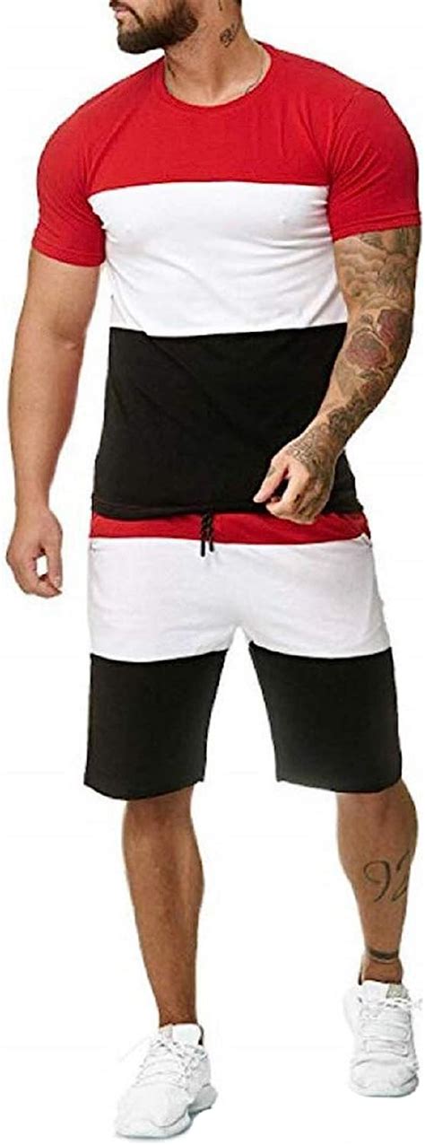 Mens Two Pieces Set T Shirt And Shortsport Wear Outfit Suit Color