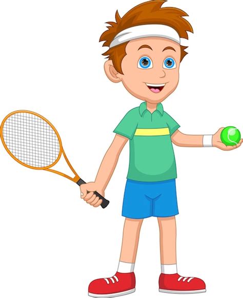 Dibujos animados de jugador de tenis de niño pequeño Vector Premium