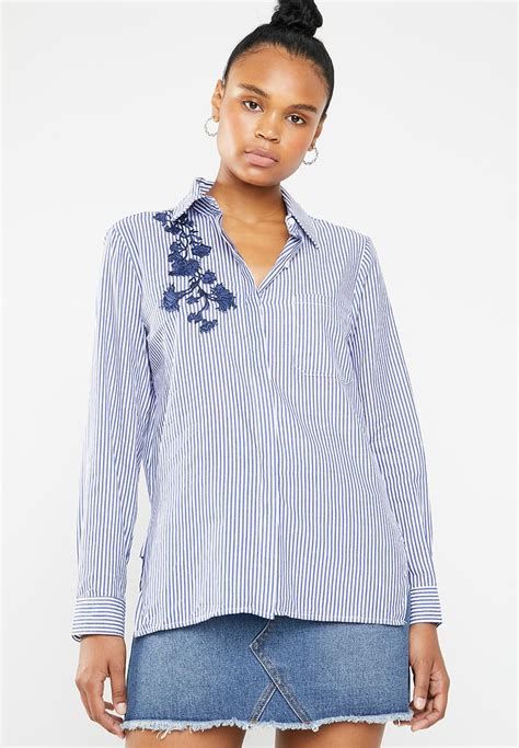 Stripe Embroidered Shirt Blue Dailyfriday Shirts