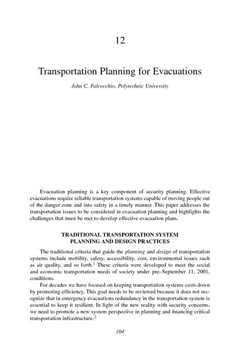 12 Transportation Planning For Evacuations John C Falcocchio Countering Terrorism