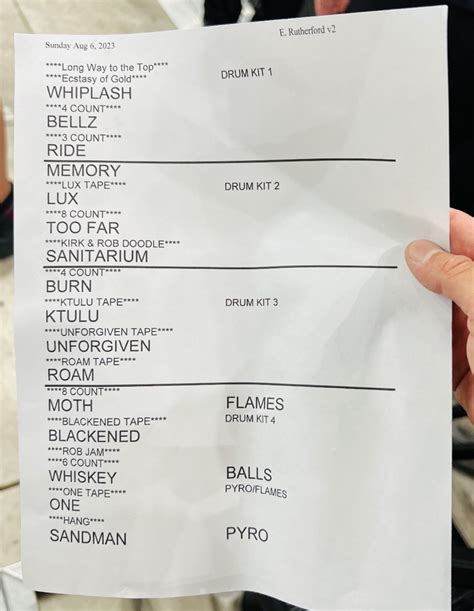 Metallica M72 Night 2 Setlist