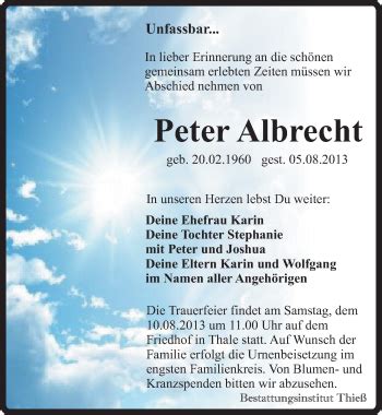 Traueranzeigen Von Peter Albrecht Abschied Nehmen De