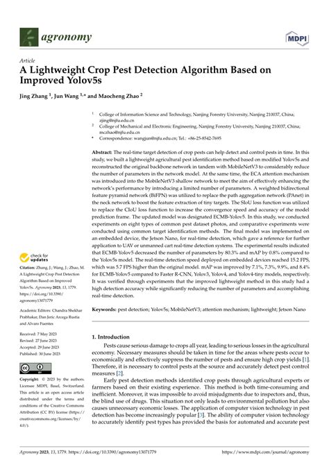 PDF A Lightweight Crop Pest Detection Algorithm Based On Improved Yolov5s